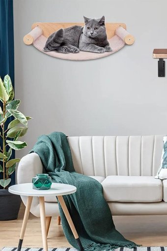 Alyones Yatak Oval Hamaklı İç Mekan Kedi Evi Ahşap Rengi