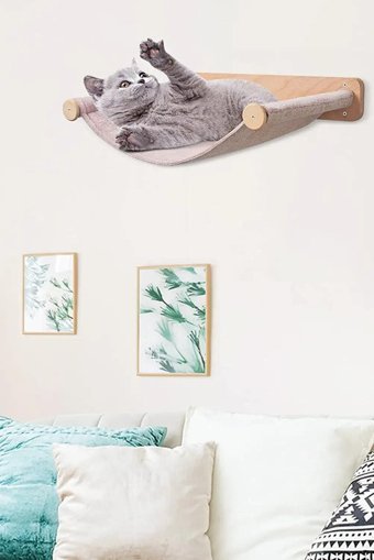 Alyones Yatak Oval Hamaklı İç Mekan Kedi Evi Ahşap Rengi