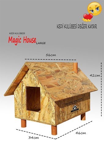 Kedigram Magichouse Large Dikdörtgen Su Geçirmez Dış Mekan Kedi Evi Ahşap Rengi