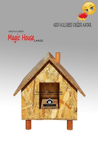 Kedigram Magichouse Large Dikdörtgen Su Geçirmez Dış Mekan Kedi Evi Ahşap Rengi