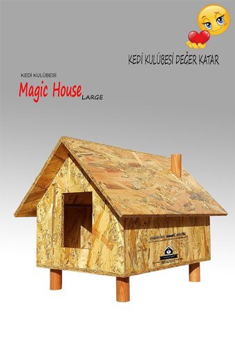 Kedigram Magichouse Large Dikdörtgen Su Geçirmez Dış Mekan Kedi Evi Ahşap Rengi
