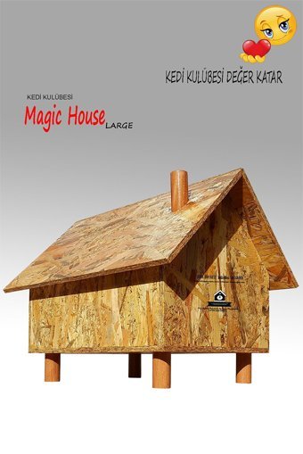 Kedigram Magichouse Large Dikdörtgen Su Geçirmez Dış Mekan Kedi Evi Ahşap Rengi