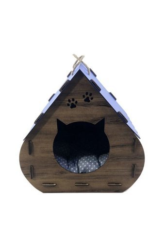 Life Hobi Dikdörtgen İç Mekan Kedi Evi Ahşap Rengi-Mavi