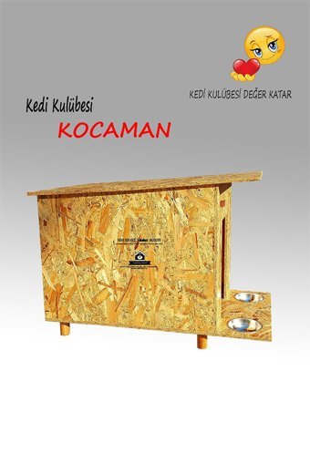 Kedigram Kocaman Basic Dikdörtgen Su Geçirmez Dış Mekan Kedi Evi Ahşap Rengi