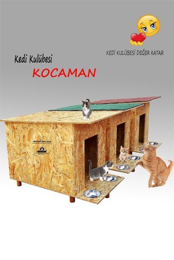 Kedigram Kocaman Basic Dikdörtgen Su Geçirmez Dış Mekan Kedi Evi Ahşap Rengi