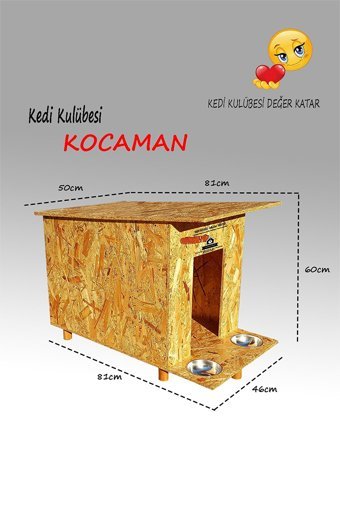 Kedigram Kocaman Basic Dikdörtgen Su Geçirmez Dış Mekan Kedi Evi Ahşap Rengi