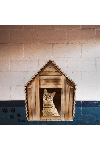Mersar Dikdörtgen Su Geçirmez Dış Mekan Kedi Evi Ahşap Rengi