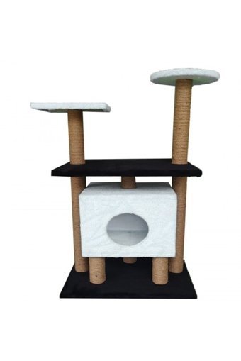 Petshopbero Kare İç Mekan Kedi Evi Beyaz-Siyah