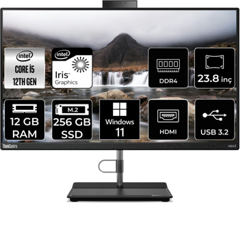 Lenovo ThinkCentre Neo 30A 12CE004KTX Dahili Iris Xe Graphics Intel Core i5 1235U 12 GB Ram 256 GB SSD 23.8 inç Full HD Windows 11 Pro All In One Bilgisayar