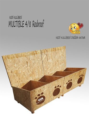 Kedigram Multible Redroof 4/8 Dikdörtgen Su Geçirmez Dış Mekan Kedi Evi Ahşap Rengi