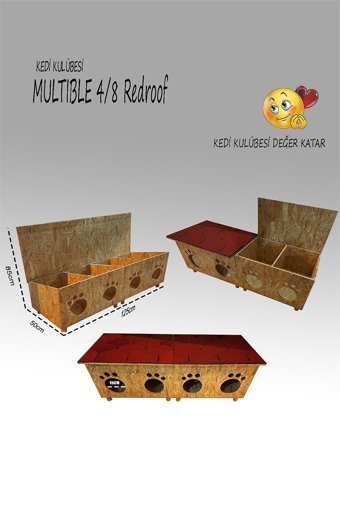 Kedigram Multible Redroof 4/8 Dikdörtgen Su Geçirmez Dış Mekan Kedi Evi Ahşap Rengi