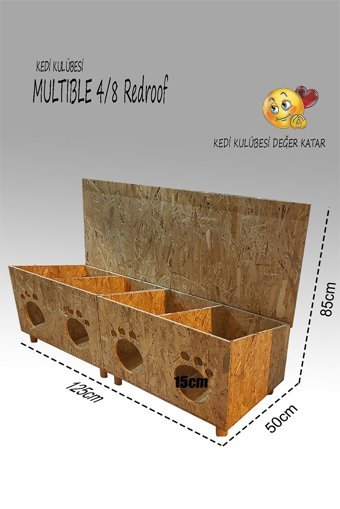 Kedigram Multible Redroof 4/8 Dikdörtgen Su Geçirmez Dış Mekan Kedi Evi Ahşap Rengi