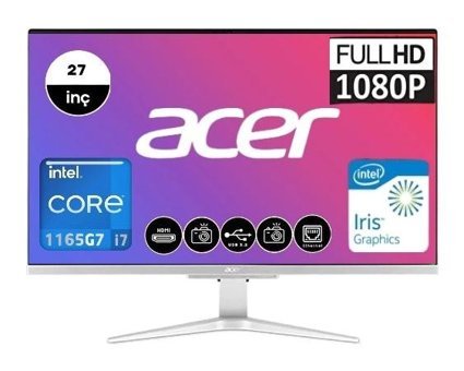 Acer Aspire C27-1655 DQ.BHLEM.001 Dahili Iris Xe Graphics Intel Core i7 1165G7 16 GB Ram 2 TB SSD 27 inç Full HD Freedos All In One Bilgisayar