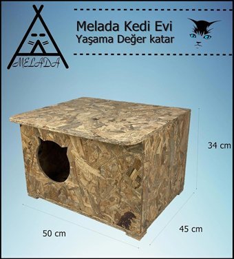 Melada 50x45x34 cm Dikdörtgen Su Geçirmez Dış Mekan Kedi Evi Ahşap Rengi