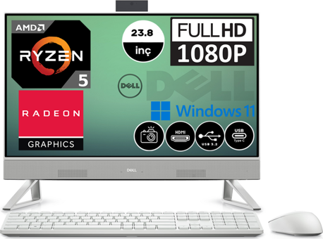 Dell Inspiron 24 5415 I5415AIO3602WP15 Dahili Radeon Vega 7 AMD Ryzen 5 5625U 8 GB Ram 1 TB SSD 23.8 inç Full HD Windows 11 Pro All In One Bilgisayar