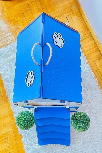 Mabel Dikdörtgen 2 Katlı İç Mekan Kedi Evi Beyaz-Mavi