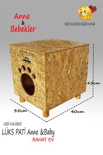 Lüks LÜKS PATİ - Anne ve Bebekler Dikdörtgen Su Geçirmez Dış Mekan Kedi Evi Ahşap Rengi