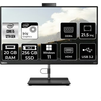 Lenovo ThinkCentre Neo 30A 12B3003RTXP416 Dahili Iris Xe Graphics Intel Core i5 1235U 20 GB Ram 256 GB SSD 21.5 inç Full HD Windows 11 Pro All In One Bilgisayar