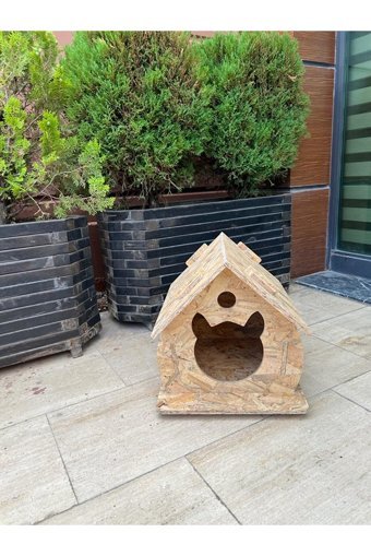 Apak Ahşap Çatılı Kare Su Geçirmez Dış Mekan Kedi Evi Ahşap Rengi