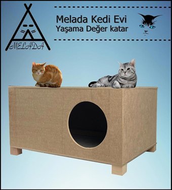 Melada Dikdörtgen Dış Mekan Kedi Evi Ahşap Rengi