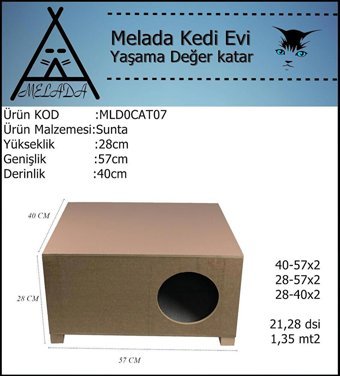Melada Dikdörtgen Dış Mekan Kedi Evi Ahşap Rengi