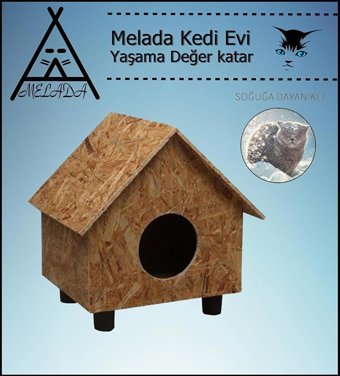 Melada 44x36x32 cm Dikdörtgen Su Geçirmez Dış Mekan Kedi Evi Ahşap Rengi