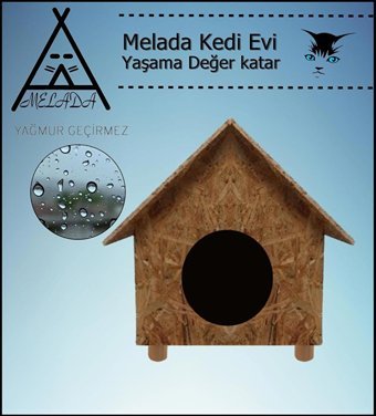 Melada 44x36x32 cm Dikdörtgen Su Geçirmez Dış Mekan Kedi Evi Ahşap Rengi