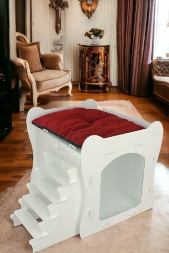 Pandogo Model 3 Dikdörtgen İç Mekan Kedi Evi Beyaz