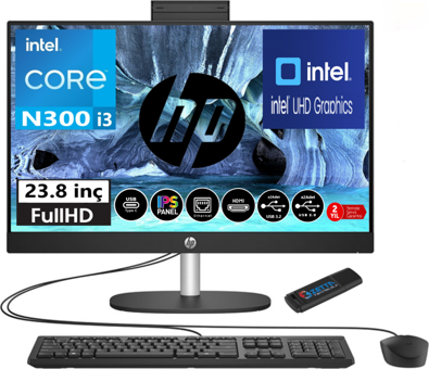 Hp ProOne 240 G10 88T2W4ES25 Dahili UHD Graphics Intel Core i3 N300 8 GB Ram 256 GB SSD 23.8 inç Full HD Windows 11 Pro All In One Bilgisayar + Zetta Flash Bellek