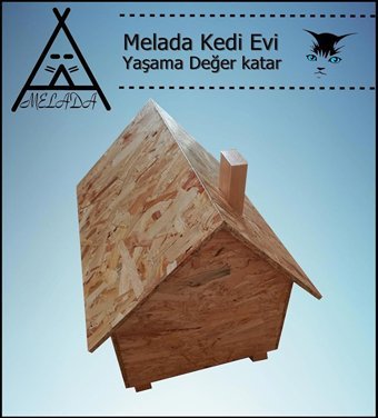 Melada 50x50x35 cm Dikdörtgen Su Geçirmez Dış Mekan Bacalı Kedi Evi Ahşap Rengi