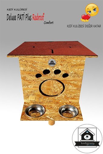 Deluxe Redroof Dikdörtgen Su Geçirmez Dış Mekan Kedi Evi Ahşap Rengi