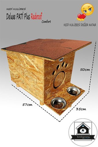 Deluxe Redroof Dikdörtgen Su Geçirmez Dış Mekan Kedi Evi Ahşap Rengi