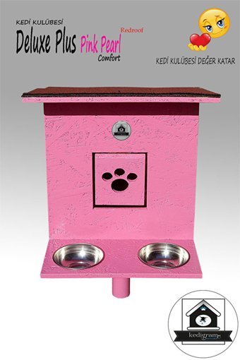 Deluxe Pink Pearl Redroof Dikdörtgen Su Geçirmez Dış Mekan Kedi Evi Pembe