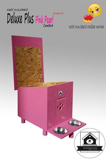 Deluxe Pink Pearl Redroof Dikdörtgen Su Geçirmez Dış Mekan Kedi Evi Pembe