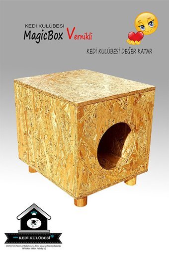 Magicbox Vernikli Dikdörtgen Su Geçirmez Dış Mekan Kedi Evi Ahşap Rengi
