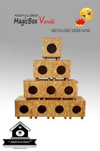 Magicbox Vernikli Dikdörtgen Su Geçirmez Dış Mekan Kedi Evi Ahşap Rengi