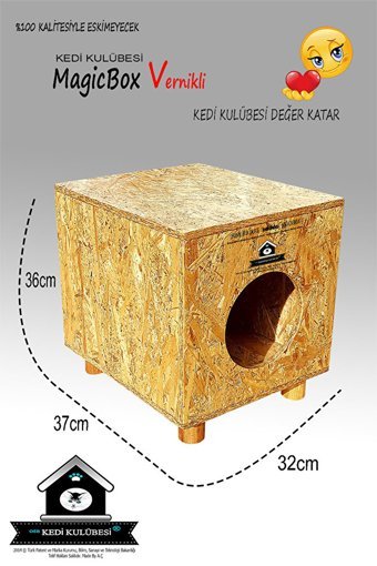Magicbox Vernikli Dikdörtgen Su Geçirmez Dış Mekan Kedi Evi Ahşap Rengi