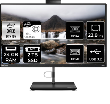 Lenovo ThinkCentre Neo 30A 12CE004KTX Dahili Iris Xe Graphics Intel Core i5 1235U 24 GB Ram 2 TB SSD 23.8 inç Full HD Freedos All In One Bilgisayar