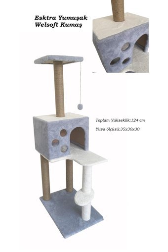Nursoft Kare İç Mekan Kedi Evi Beyaz-Mavi