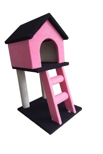 Znrgenc Tırmalama Tahtalı Kare Dış Mekan Kedi Evi Pembe-Siyah