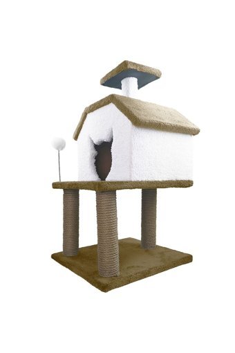 Sdypet Kare İç Mekan Kedi Evi Beyaz-Kahverengi
