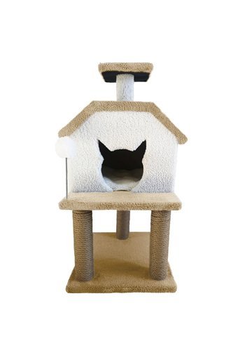 Sdypet Kare İç Mekan Kedi Evi Beyaz-Kahverengi