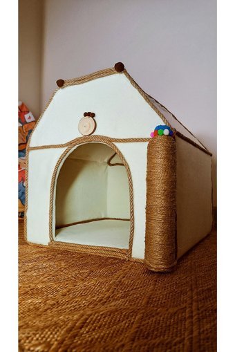 Lain Dikdörtgen İç Mekan Kedi Evi Kahverengi