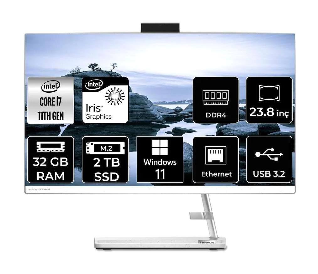 Lenovo IdeaCentre 24ITL6 F0G001BGTX Dahili Iris Xe Graphics Intel Core i7 1165G7 32 GB Ram 2 TB SSD 23.8 inç Full HD Windows 11 Home All In One Bilgisayar