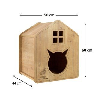 Woofy Catsy 17A Kare İç Mekan Kedi Evi Ahşap Rengi