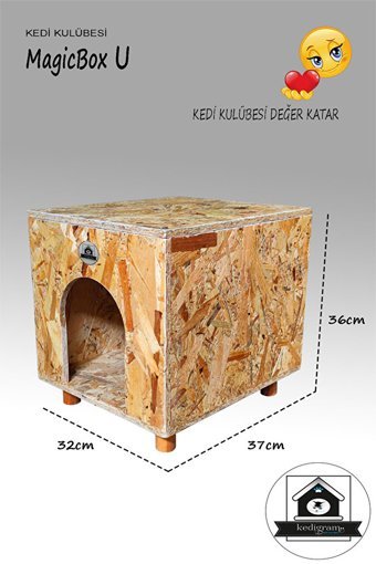 Magicbox U Natural Dikdörtgen Su Geçirmez Dış Mekan Kedi Evi Ahşap Rengi
