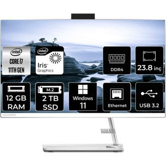 Lenovo IdeaCentre 3 24ITL6 F0G001BGTXP359 Dahili Iris Xe Graphics Intel Core i7 1165G7 12 GB Ram 2 TB SSD 23.8 inç Full HD Windows 11 Home All In One Bilgisayar