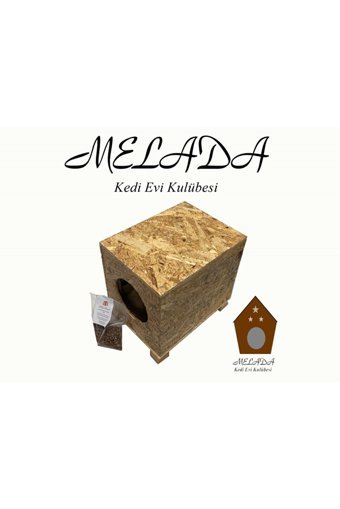 Melada Mobilya Kare Su Geçirmez Dış Mekan Kedi Evi Ahşap Rengi