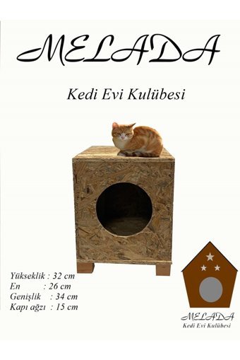 Melada Mobilya Kare Su Geçirmez Dış Mekan Kedi Evi Ahşap Rengi