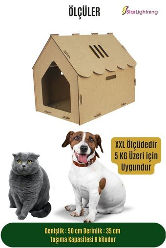 Starlightning Çatılı Çizgili Kare İç Mekan Kedi Evi Ahşap Rengi